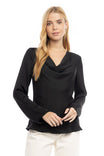 Satin Cowl Neck Long Sleeve Blouse