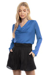 Satin Cowl Neck Long Sleeve Blouse