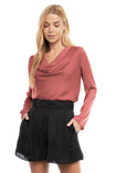 Satin Cowl Neck Long Sleeve Blouse