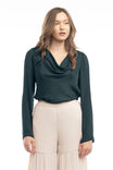 Satin Cowl Neck Long Sleeve Blouse