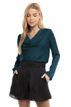 Satin Cowl Neck Long Sleeve Blouse