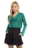 Satin Cowl Neck Long Sleeve Blouse