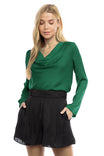 Satin Cowl Neck Long Sleeve Blouse