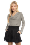 Satin Cowl Neck Long Sleeve Blouse