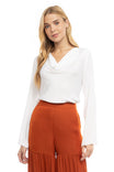 Satin Cowl Neck Long Sleeve Blouse