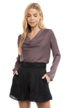 Satin Cowl Neck Long Sleeve Blouse