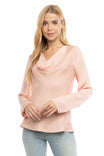 Satin Cowl Neck Long Sleeve Blouse