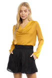 Satin Cowl Neck Long Sleeve Blouse