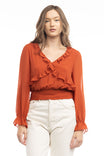Long Sleeve Smocked Ruffle Blouse