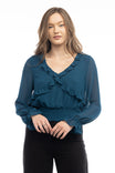 Long Sleeve Smocked Ruffle Blouse