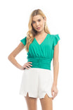 Flutter Sleeve Blouse With Waist Shirring