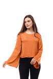 Bell Sleeve Satin Blouse With Back Button Detail