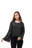 Bell Sleeve Satin Blouse With Back Button Detail