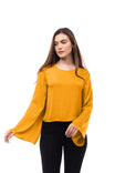 Bell Sleeve Satin Blouse With Back Button Detail