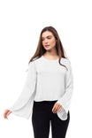 Bell Sleeve Satin Blouse With Back Button Detail