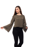 Bell Sleeve Satin Blouse With Back Button Detail