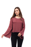 Bell Sleeve Satin Blouse With Back Button Detail