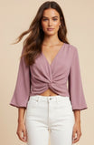 Twist Cropped Blouse With Flare Sleeves