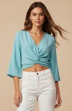 Twist Cropped Blouse With Flare Sleeves