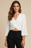 Twist Cropped Blouse With Flare Sleeves