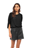 Shirred Bat Sleeve Blouse With Elastic Waist