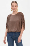 Shirred Bat Sleeve Blouse With Elastic Waist