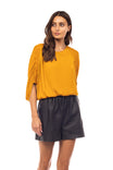 Shirred Bat Sleeve Blouse With Elastic Waist