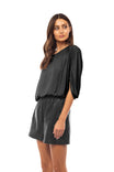 Shirred Bat Sleeve Blouse With Elastic Waist