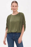 Shirred Bat Sleeve Blouse With Elastic Waist
