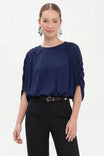 Shirred Bat Sleeve Blouse With Elastic Waist