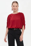 Shirred Bat Sleeve Blouse With Elastic Waist
