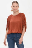 Shirred Bat Sleeve Blouse With Elastic Waist