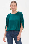 Shirred Bat Sleeve Blouse With Elastic Waist