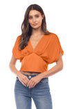 Satin Cropped Blouse With Pleat Detail