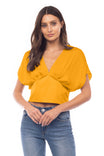 Satin Cropped Blouse With Pleat Detail