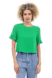 Pleated Ruffle Sleeve Blouse