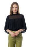 High Neck Balloon Blouse With Back Tie