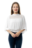 High Neck Balloon Blouse With Back Tie