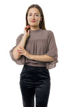 High Neck Balloon Blouse With Back Tie