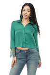 Long Sleeve Lace Satin Blouse