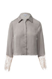 Long Sleeve Lace Satin Blouse