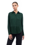 Button Down Contrast Long Sleeve Blouse