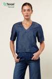 Tencel V-Neck Band Blouse