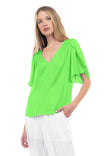 Flutter Sleeve V-Neck Satin Blouse