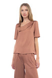 Asymmetrical Neck Matte Satin Blouse