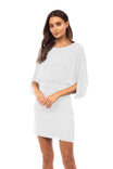 Shirred Bat Sleeve Satin Mini Dress