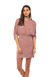 Shirred Bat Sleeve Satin Mini Dress