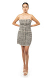 Button Down Strapless Tweed Tube Dress
