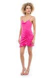 Cowl Neck Dress With Drawstring Skirt Detail
