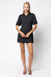 Bubble Sleeve & Hem Satin Dress